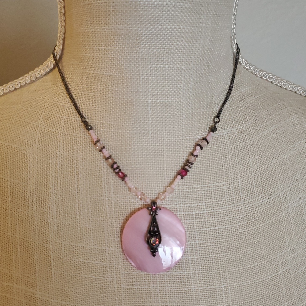 VINTAGE You & I signed Elegant Pink Pendant Necklace